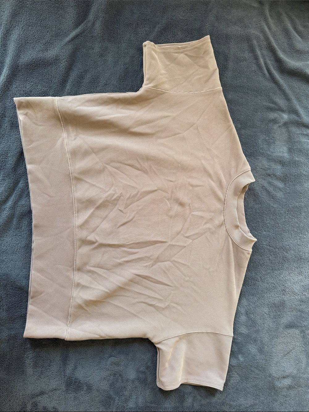 Zenana Outfitters Short Sleeve Ribbed Top in Beige